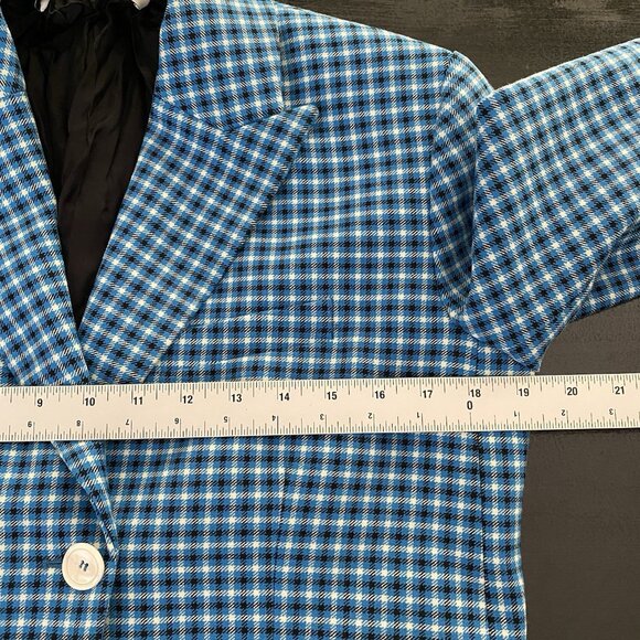 Zara Cropped Blazer M Blue Check Plaid Preppy Rich Old Money Academia Blogger - Picture 13 of 16